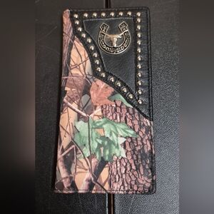 Men's Longhorn Steer Western Wallet Long Bifold style studded camouflage